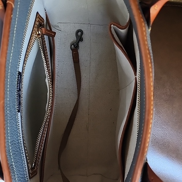 DOONEY & BOURKE Grey Pebbled Leather Two Handle Tote Bag with Tan Leather Trim - Picture 5 of 16